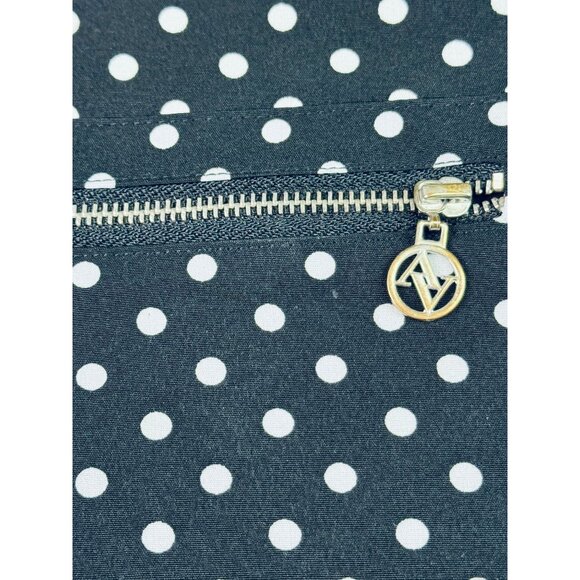 Adrienne Vittadini Polka Dot Blouse L Black & White Zip Accents - Picture 5 of 13